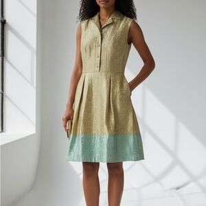 Elegant Gold and Green Sleeveless Dress by Duro Olowu sleeveless size 4